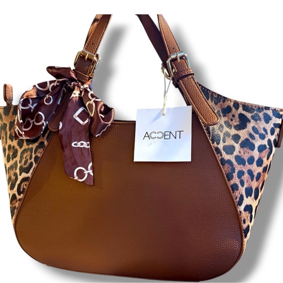 Jen & Co Handbags - Accent Leopard Tote Bag w/ Scarf – Chic & Versatile